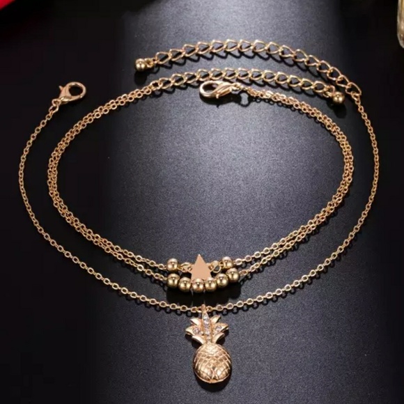 Gold Tone Pineapple Bead & Star Anklet Anklets - Picture 2 of 3